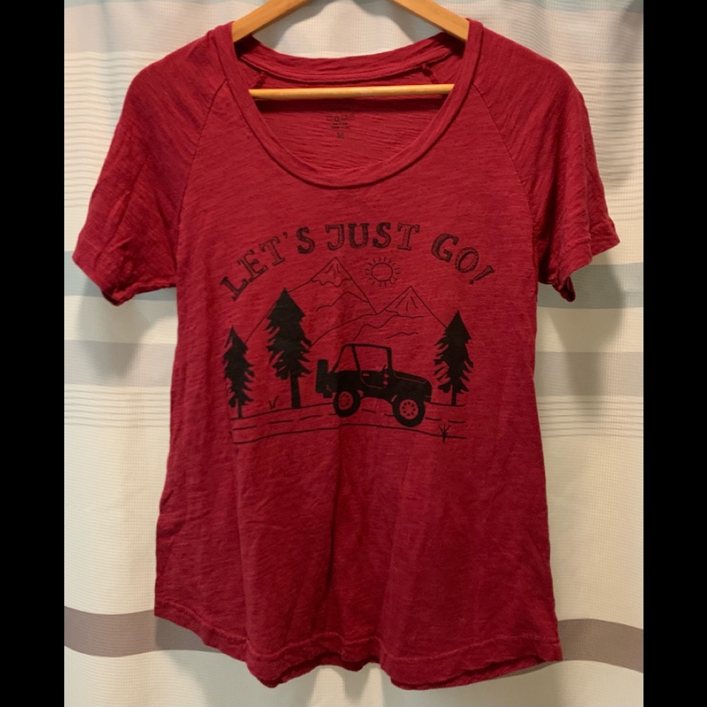 Natural Life Let’s Just Go Deep Wine Burgundy T-Shirt Jeep Adventures Mountains
